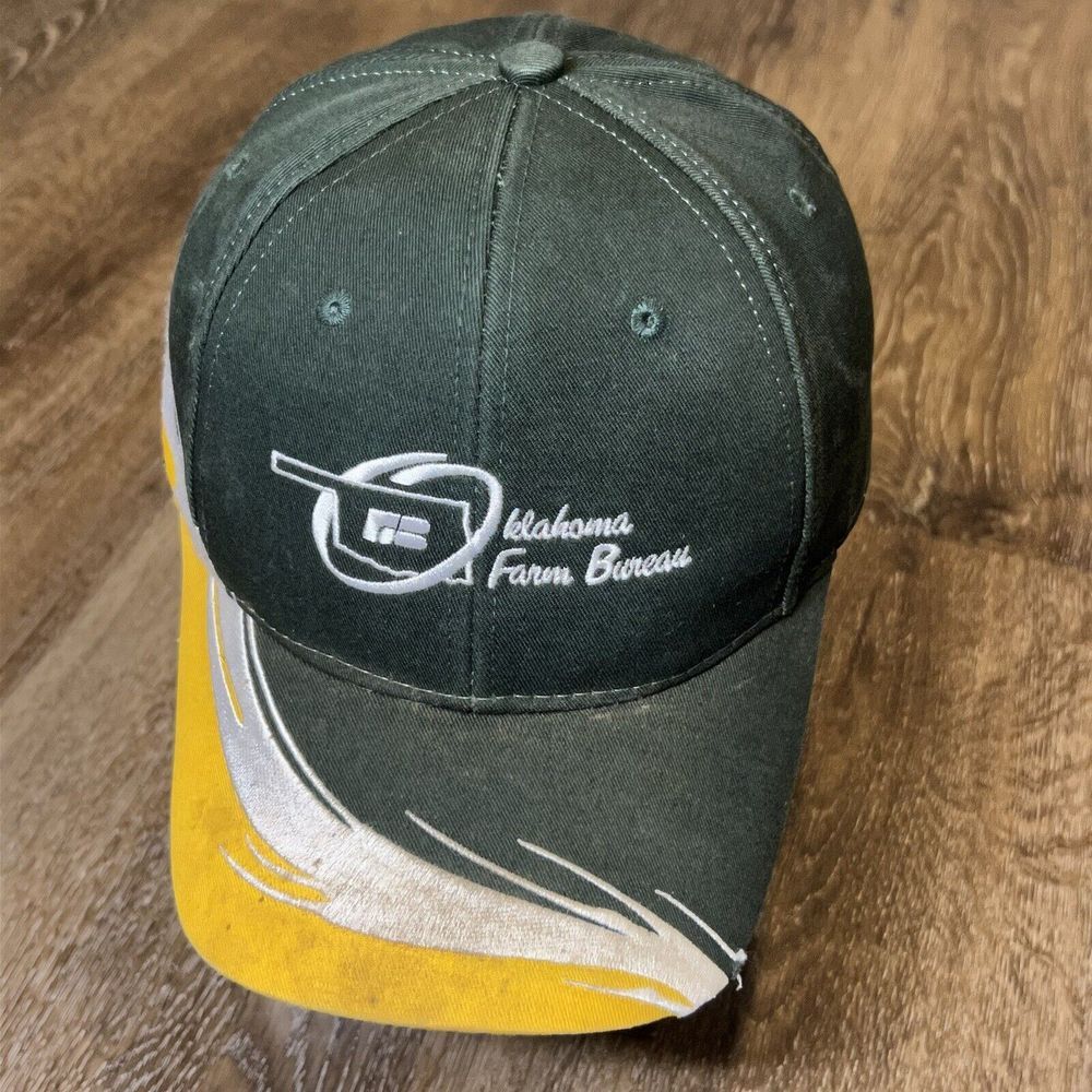 Vintage 90s‎ Oklahoma Farm Bureau Hat Baseball Cap Green Yellow Insurance Farmer